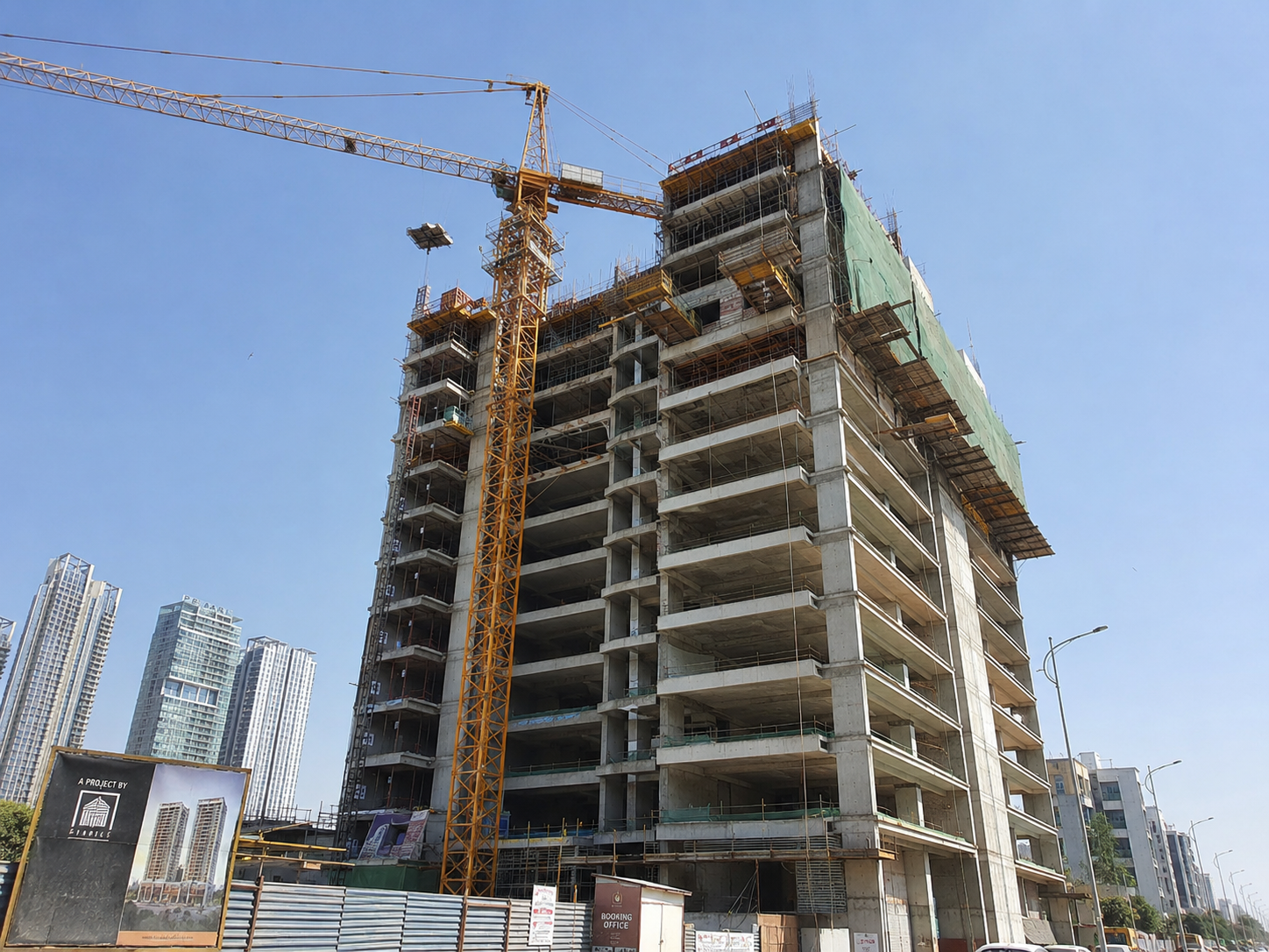 Skyscraper cranes under commercial construction