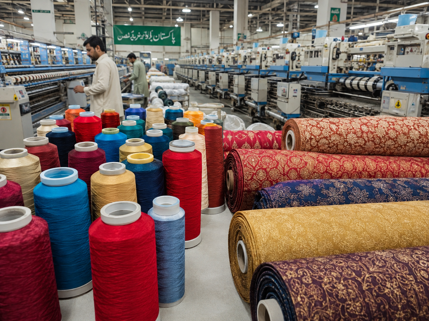 Automated textile weaving machinery in textile mill